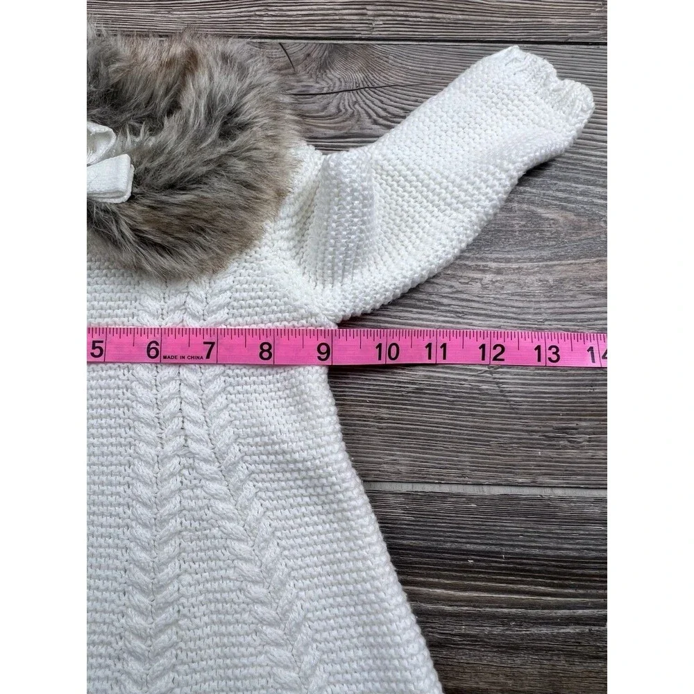 Tahari 3-6 M‎ White Knit Sweater Dress Faux Fur Collar Nordic Soft & Cozy Winter